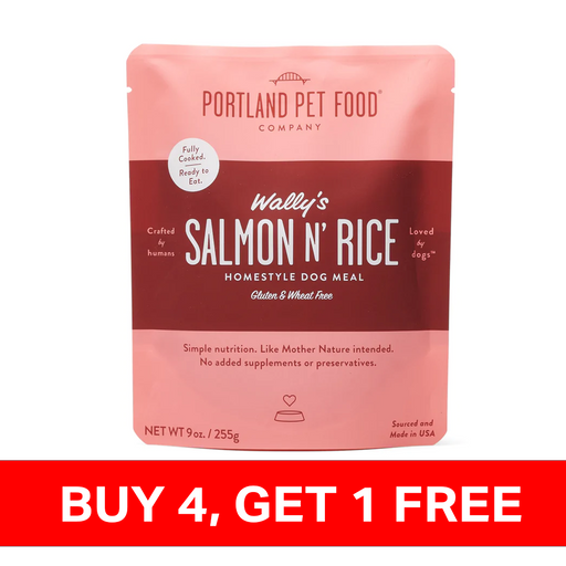 Portland Pet Food - Wally's Salmon N' Rice Homestyle Dog Meal - SINGLE Dog Meal Pouch, 9oz