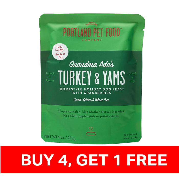 Portland Pet Food - Grandma Ada's Turkey & Yams Homestyle Dog Meal - SINGLE Dog Meal Pouch, 9oz