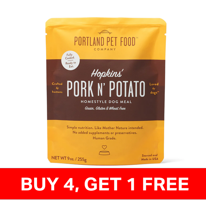 Portland Pet Food - Hopkins' Pork N' Potato Homestyle Dog Meal - SINGLE Dog Meal Pouch, 9oz