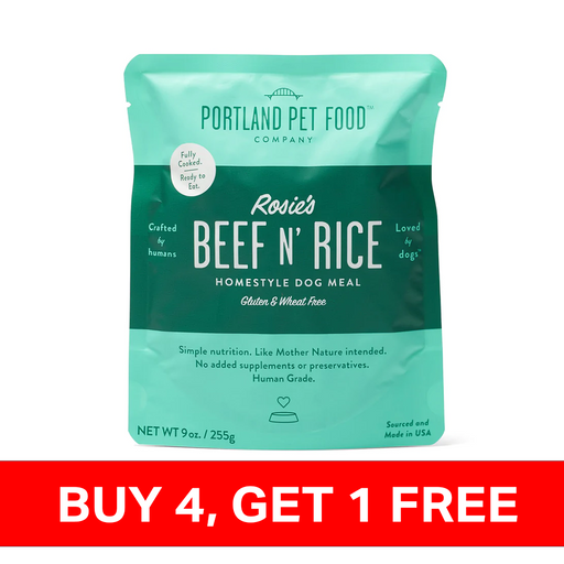 Portland Pet Food - Rosie's Beef N' Rice Homestyle Dog Meal - SINGLE Dog Meal Pouch, 9oz