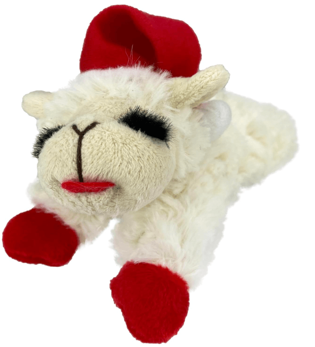 Multipet Holiday Lamb Chop - Laying with Santa Hat